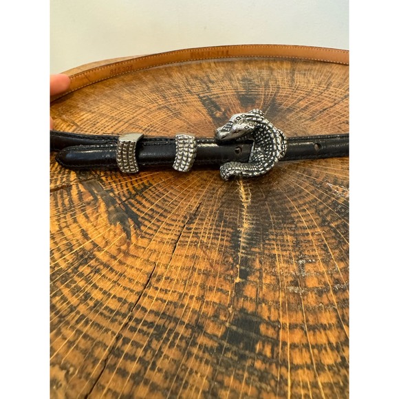 Hartnell VTG womens Pewter Alligator buckle Grain Calfskin thin leather belt M - Picture 4 of 12